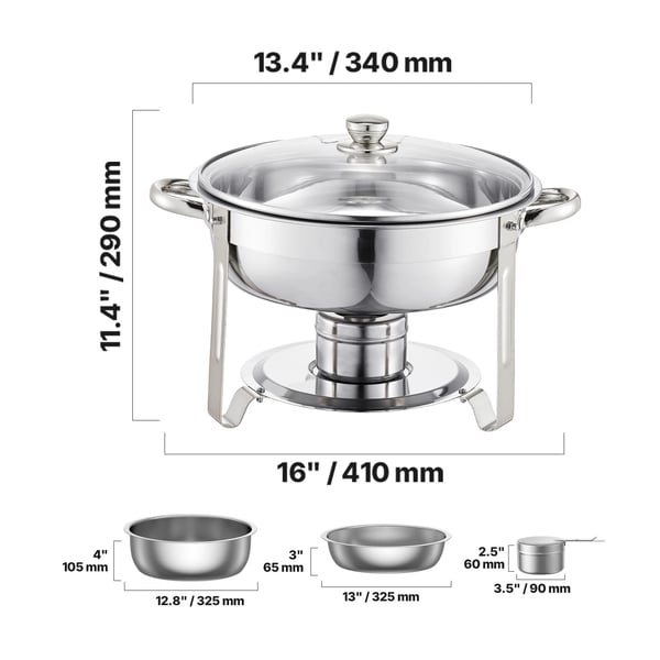 Chafing Dish, 5QT kapacitet, rostfritt stål konstruktion,2 Pack Silver