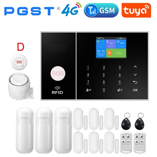 Smart Home Alarm System, WiFi & 4G Forbindelse, Bevægelsesdetektion,EU-stik, D