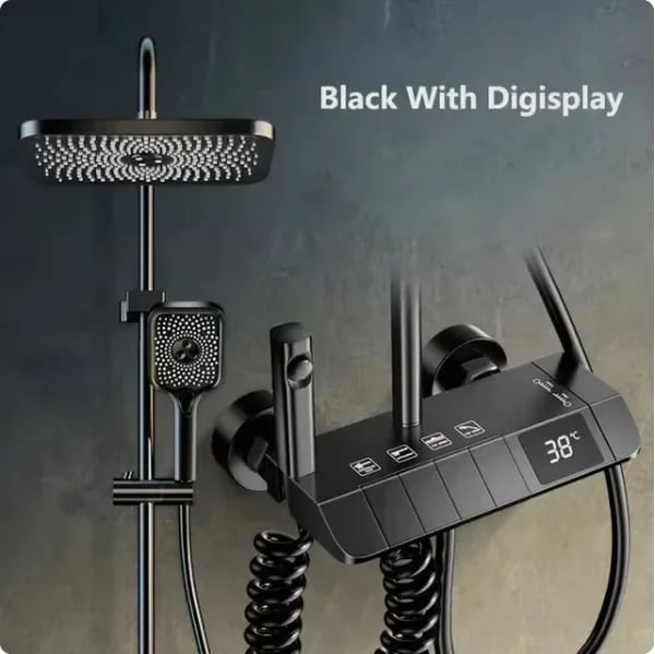 Duschkranset, LED Digital Display, Trehandtagskontroll, Svart med Digisplay