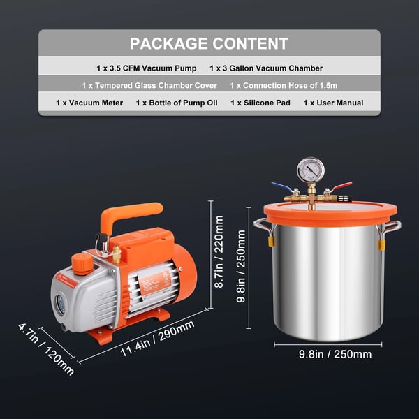 Vakuumkammarsats, härdat glaslock, högpresterande pump,3 Gallon, EU