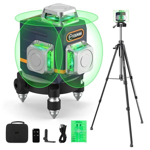 Laser Nivå med 1,5 m Stativ, 3x360° Layout, Fjärrkontroll, CIGMAN CM-701T