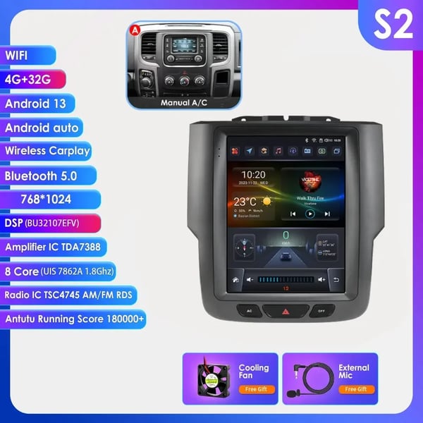 Autoradio, multimediaominaisuudet, yhteensopiva Dodge RAM 1500 2500 3500 (2005-2023),S2 A