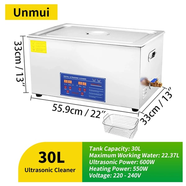 Ultraäänipesuri, digitaalinen ohjaus, monipuoliset käyttökohteet, 30L-600W-220V, EU