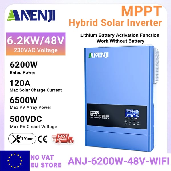 Solomvandlare, MPPT-teknik, Kompakt design,ANJ-6200W-48V-WIFI