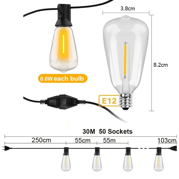 Ulkona käytettävät valosarjat, vedenpitävä muotoilu, helppo asennus, EU-pistoke, 30M 50LED