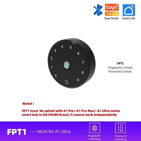 Sähkölukko, sormenjälkitunnistus, Bluetooth-yhteys,FPT1