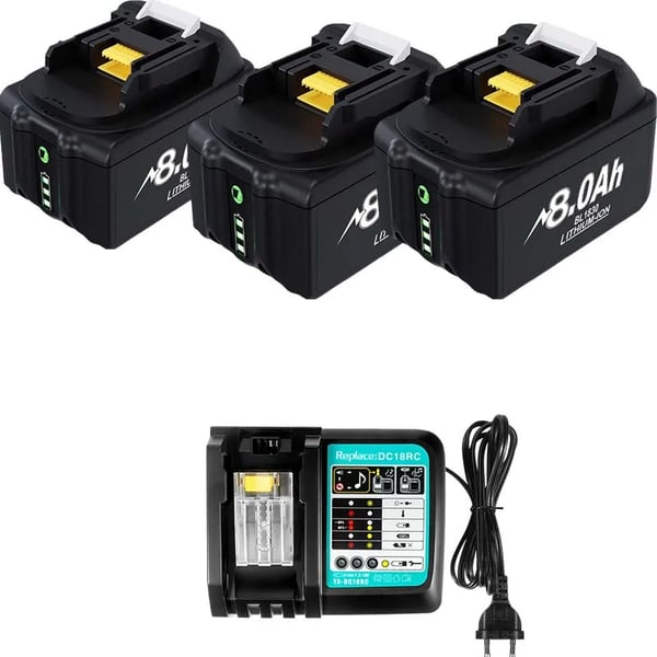 Erstatningsbatteri, 8000mAh kapacitet, 18V kompatibilitet,3X8.0Ah1XLader