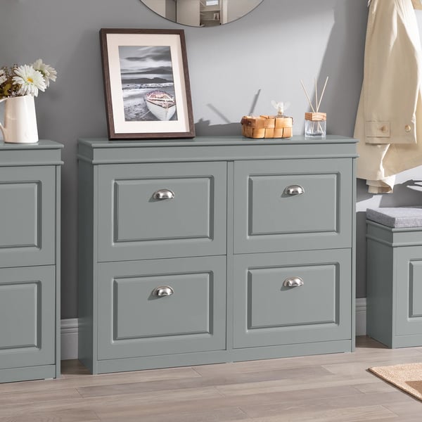 Sko cabinet, 4 luckor design, platsbesparande förvaring,Ljusgrå