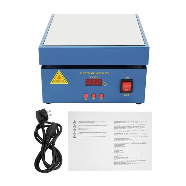 Elektronisk opvarmningsplade til reflow-lodning og forvarmning, 200x200 mm, mikrocomputerstyret, blå