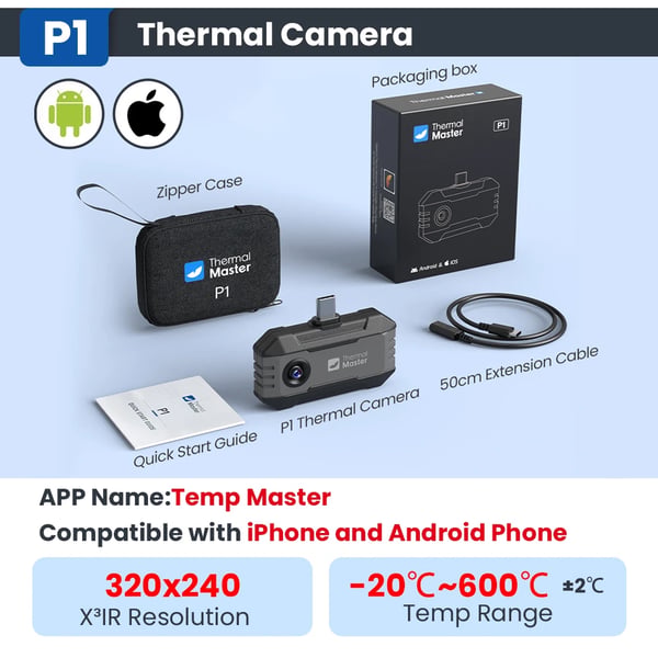 Termisk kamera, USB-C kompatibilitet, 320*240 opløsning,P1 termisk kamera
