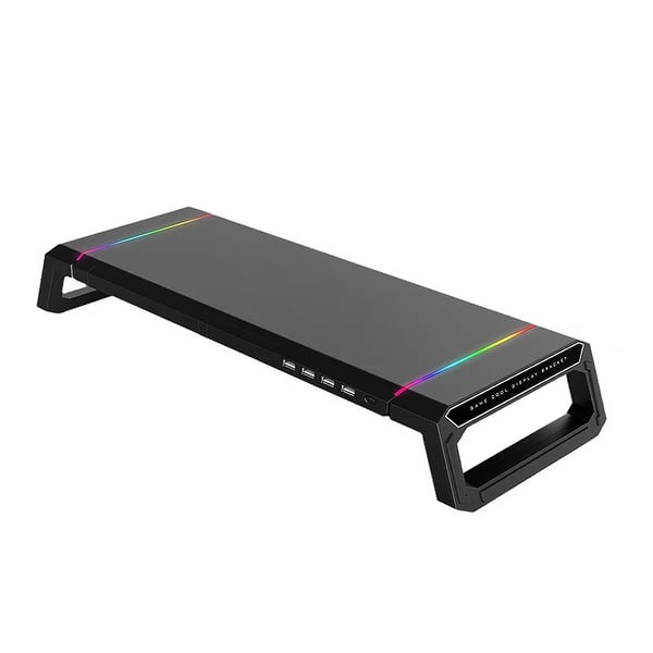 Näyttöteline, ergonominen muotoilu, USB-latausportit,musta
