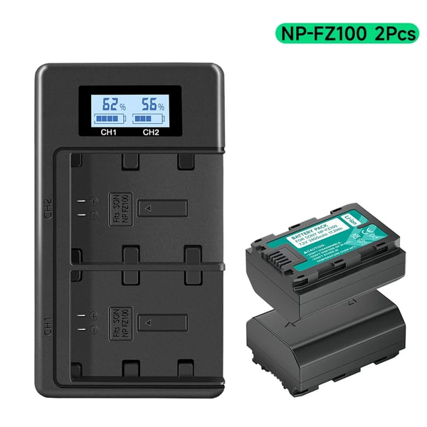 Batteri- och laddarsats, 2400mAh kapacitet, LCD-skärm laddning, 1 Laddare 2 Batteri