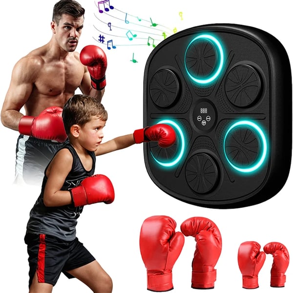Smart Musik Boxningsmaskin, RGB Rytmljus, Bluetooth-anslutning, 2 Par Handskar