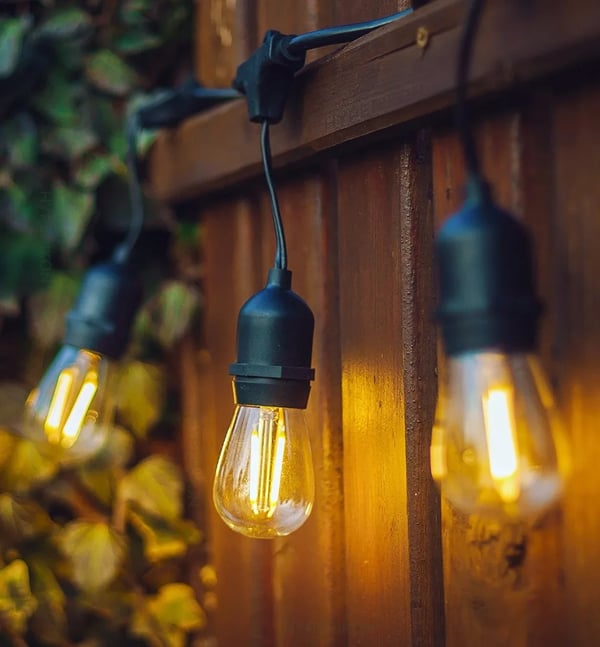 LED Ljuslina, 15M Längd, Väderbeständig,EU-kontakt, 30M 30Lampor, Varm svart snöre