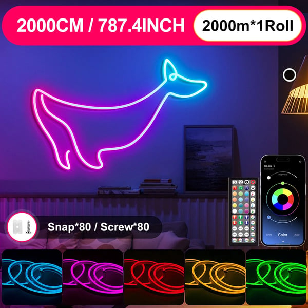 LED Neon Rep Ljus, Musiksynkronisering, App/Fjärrkontroll, 20M