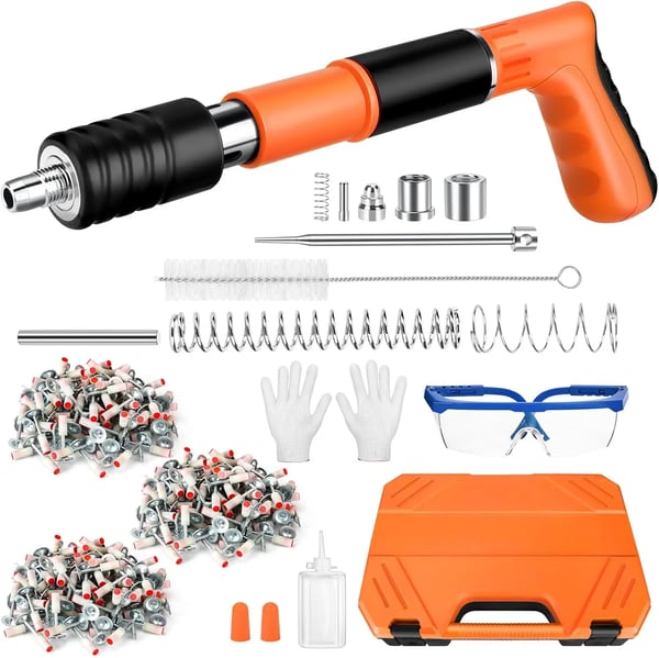 Mini Neglepistol, Justerbar Effekt, Stille Drift,Nail Gun+200 søm+Værktøjskasse