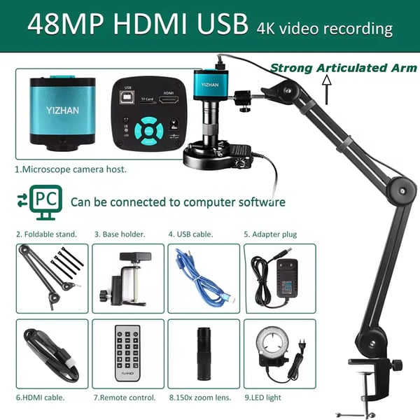 Digital Mikroskop, 48MP Opløsning, HDMI og USB Forbindelse,4K 48MP 150x Sæt