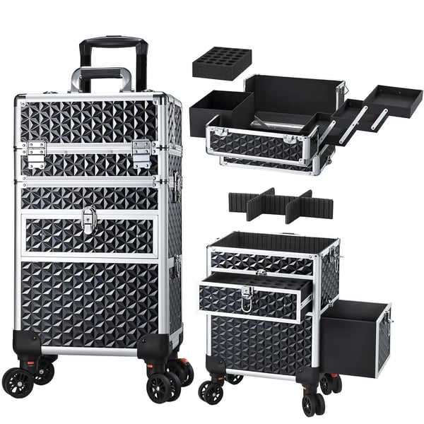 Makeup Case, Rullende Trolley, Rummelig Opbevaring,Klassisk Sort
