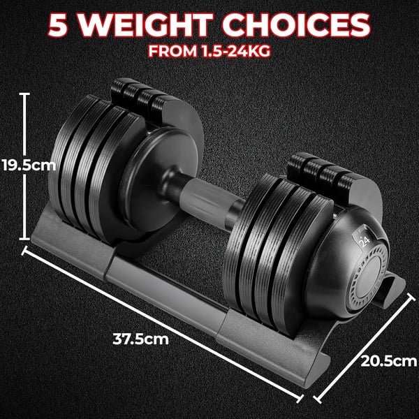 Justerbare håndvægte, kompakt design, træningsudstyr til fitnesscenter,1Pcs 24KG