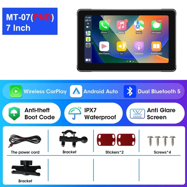 Motorcykel Multimedia Spelare, Trådlös CarPlay, Android Auto,MT-07 7Tum