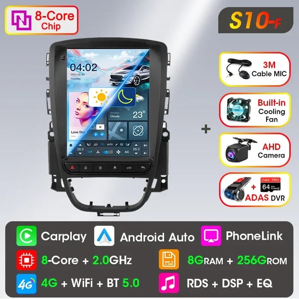 Bil Multimedia Spelare, 9,7 Tum Skärm, Octa-Core Processor,S10-F-Cam-DVR