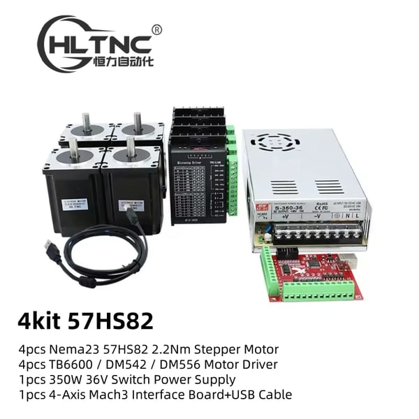 NEMA 23 askelmoottori, korkea tarkkuusohjaus, vahva suorituskyky,4kit 57HS82 2.2Nm, TB6600 ohjain