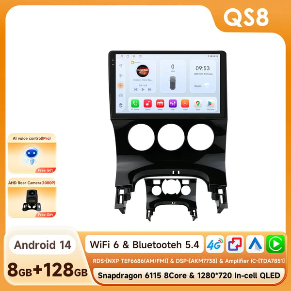 Multimedia System, 9-tums pekskärm, Snapdragon 6115-chipset,QS8 AHD2 AI