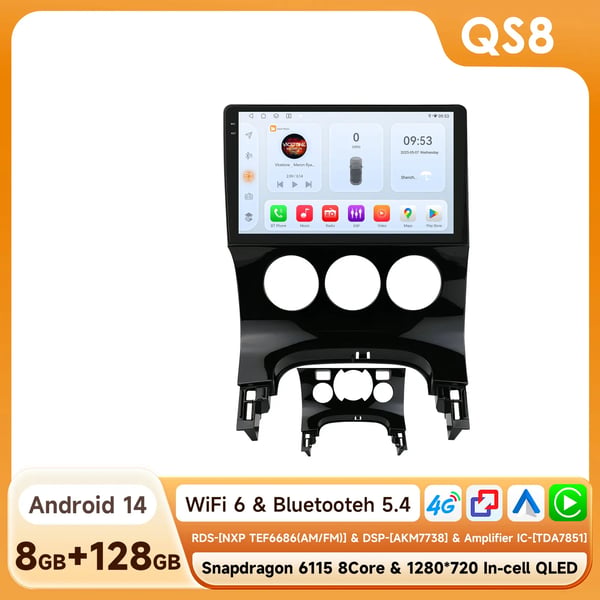 Multimedia System, 9-tums pekskärm, Snapdragon 6115-chipset,QS8-4G 8Core-8G 128