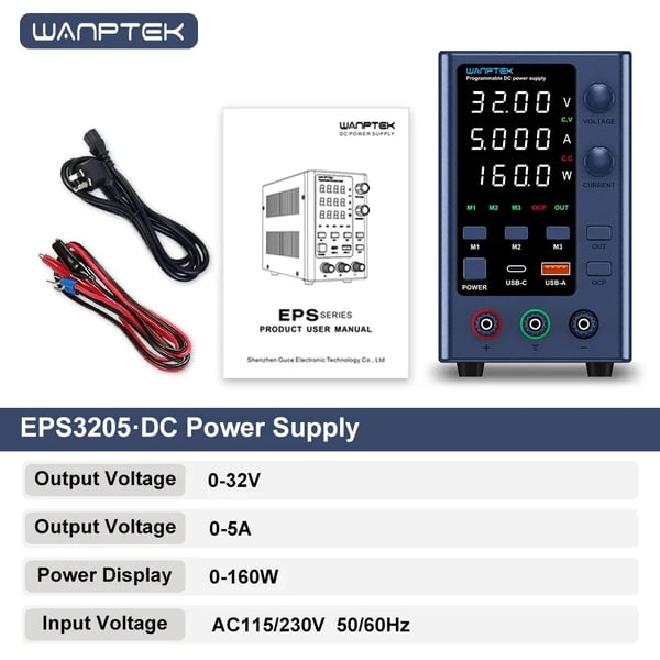 Laboratoriekraftforsyning, Programmerbar DC, USB-opladningssupport,EPS3205 32V 5A