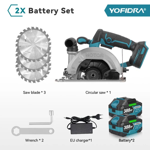 Cirkelsåg, Borstlös Motor, Justerbar Skärvinkel, 2 Batterier