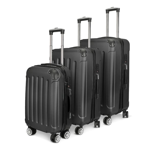 Bagageset, Hållbart ABS-material, 360° Svänghjul,Svart-A