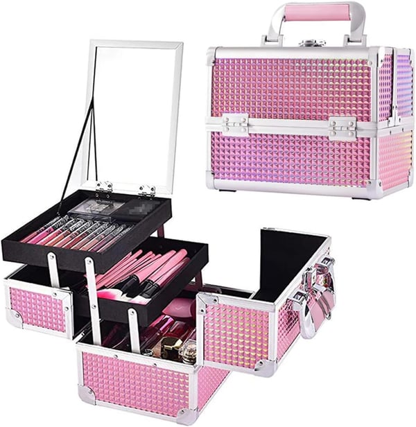 Makeupväska, Bärbar Design, Säker Låsning,Sjöjungfru rosa