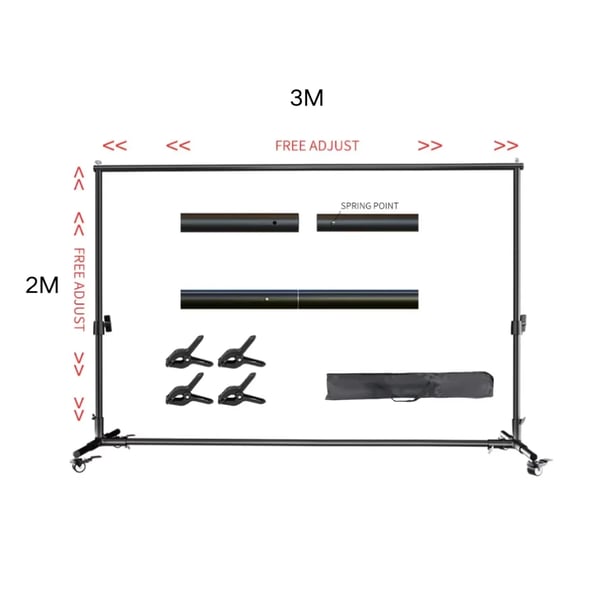 Baggrundsstativ, Robust Konstruktion, Nem Mobilitet,2x3M
