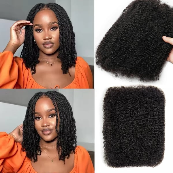 Menneskehår Extensions, Kinky Curly Struktur, Egnet til Fletninger,2Stk/Parti, 18tommer, #1B