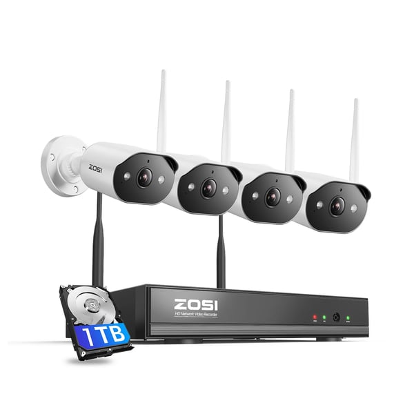 Sikkerhedskamera System, 2K HD Video, Smart Detektionsalarmer,1TB 3MP 4 kameraer