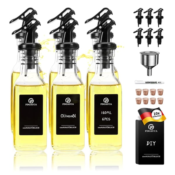 Öljyannostelusetti, Korkean läpinäkyvyyden lasi, Tiputtamaton kaataminen,6x160ml