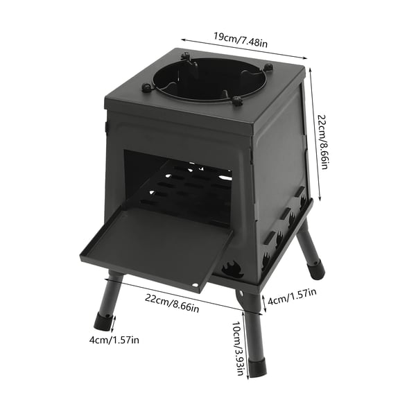 Vedspis, Bärbar Design, 16 Ventilationshål,svart