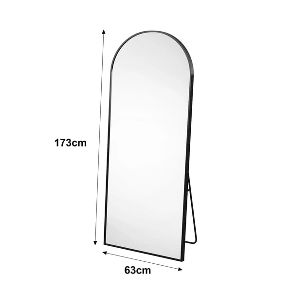 Heltäckande Spegel, Bågformad Design, Hållbar Aluminiumram,Svart 173×63cm