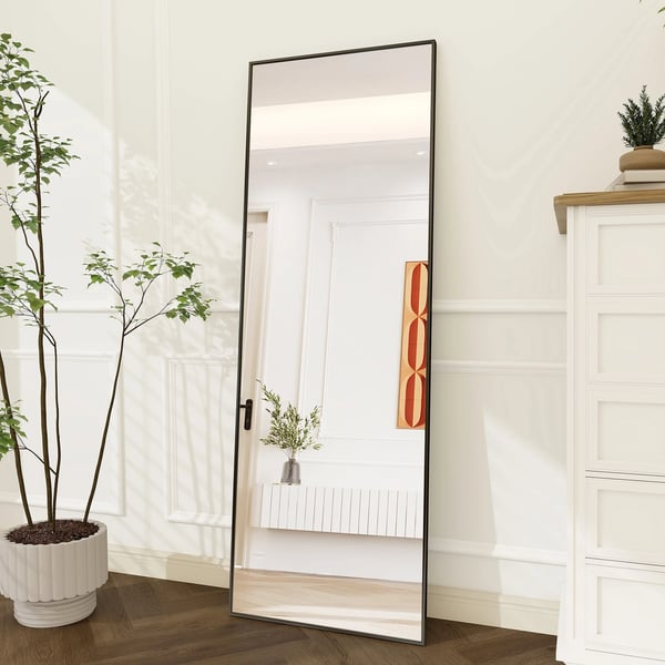 Helkroppsspegel, härdat glas, aluminiumlegeringsram, Svart-173x63cm
