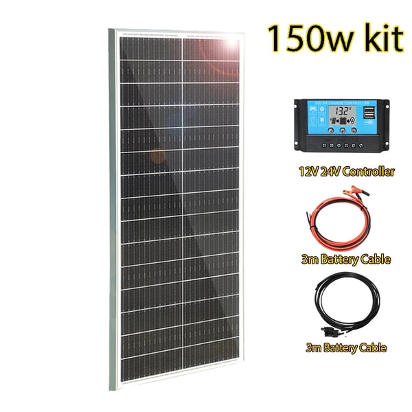 Aurinkopaneeli, monokiteinen materiaali, kestävä rakenne,150w 12v Setti