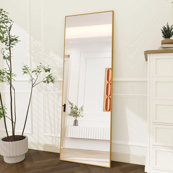 Heltäckande Spegel, Robust Metallram, Elegant Design,Guld 164x54 cm