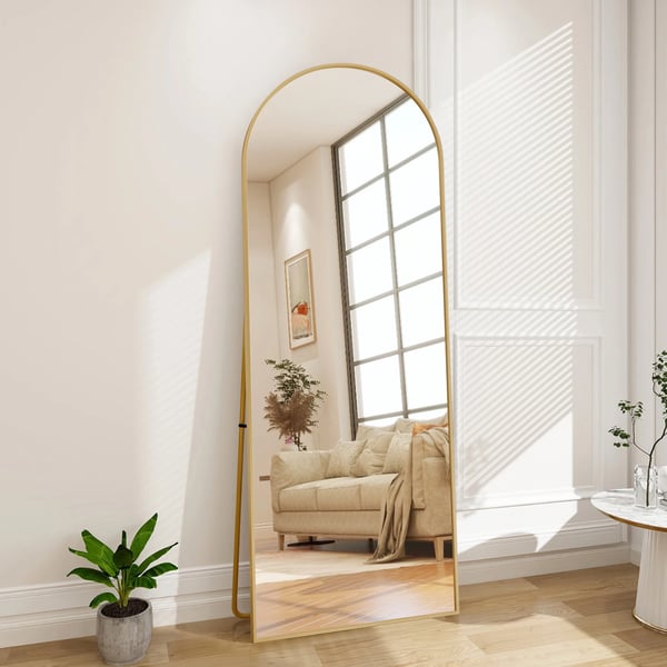 Heltäckande Spegel, Bågformad Design, Hållbar Metallram,Guld-a, 164×54cm