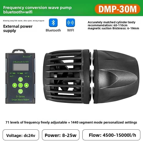 Akvaarion aaltopumppu, Bluetooth- ja WiFi-ohjaus, johdoton muotoilu, EU-adapteripistoke, DMP-30M