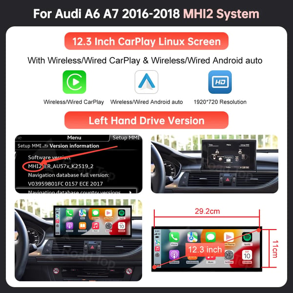 Multimedia-näyttö, 12,3 tuuman kosketusnäyttö, langaton CarPlay ja Android Auto, MHI2 LHD 12.3inch