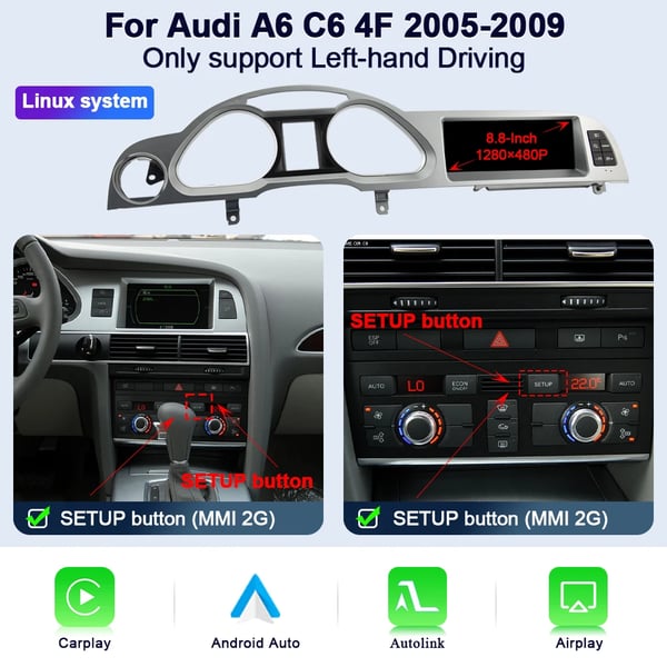 CarPlay-skärm, trådlös anslutning, inbyggd GPS,2005-2009 2G Carplay