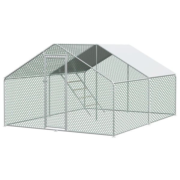 Hönsgård, Vattentät PE-duk, Säkerhetslåsfunktion,Silver