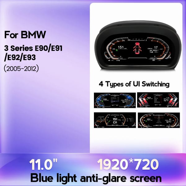 Auton kojetaulun näyttöpaneeli, yhteensopiva BMW 3-sarjan E90 E91 E92 E93 2005-2012, 11 tuuman näyttö, HD-resoluutio,BM008-OM-26