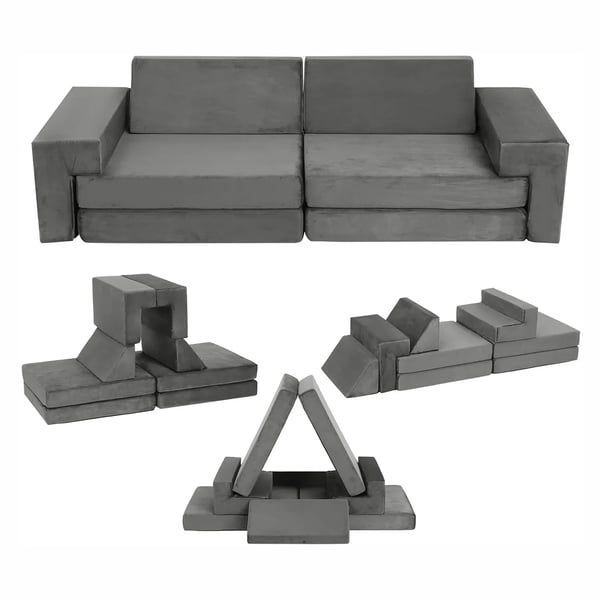 Modulær Børnesofa, Blødt Skum, Alsidige Konfigurationer,Grå