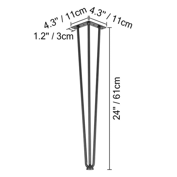 Metalliset pöytäjalat, 3-sauvainen hiusneula, tee-se-itse kotipenkki, , 24 inch