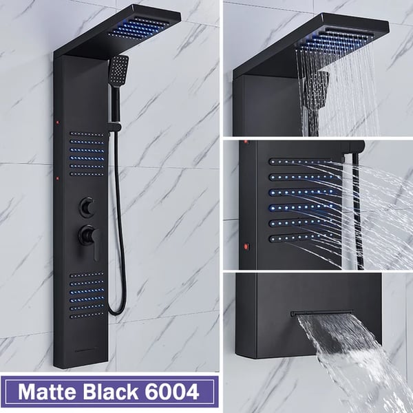 Duschpelare, LED-regn, massagestråle, , Matte Black 6004